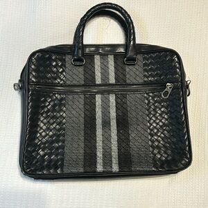 bottega veneta intrecciato black business bag// stripes